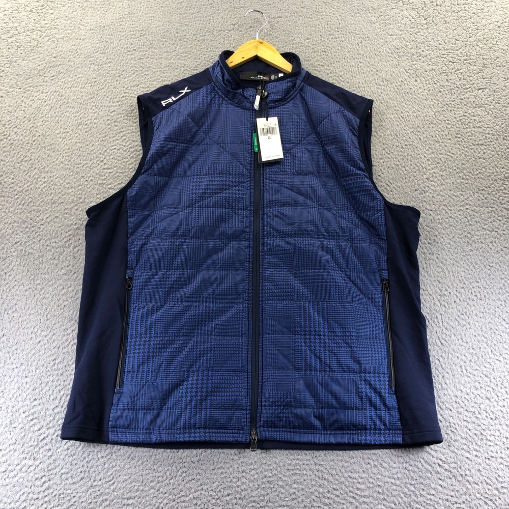 RLX Ralph Lauren Vest Mens XL Blue Terry Golf Tech Gilet Performance Stretch New
